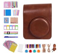 Mini étui de protection 12 en 1 avec album photo, objectif selfie, autocollants, cadres, accessoires d'appareil photo instantané avec sangle amovible pour Fujifilm Mini 12/11, marron clair, Résistant