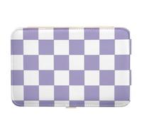 Mini étui de rangement portable à carreaux américains violet et blanc en cuir pour femme et fille