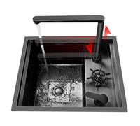 Mini évier compact noir avec rondelle de tasse et robinet élévateur - Gain de place pour les petits bars, cuisines et salles de bains - Idéal pour un usage domestique et commercial (45 x 38 x 22 cm