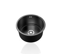 Mini Evier Cuisine Noir,Petit évier 1 Bac Rond,éVier de Cuisine Inox,Lavabo Cuisin pour Caravane,Bar,FaçOns D'Installer Sur Le Plan et Sous Plan (Ø 36cm)