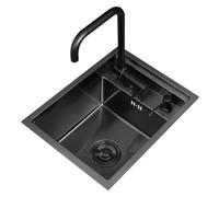Mini évier de cuisine compact à cuve unique avec siphon caché pour balcon, camping-car, bar, café, évier en T en acier inoxydable avec couvercle, design peu encombrant