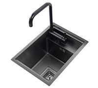 Mini évier de cuisine compact en acier inoxydable noir - Cuve cachée pour balcon avec petit siphon - Gain de place, durable et design moderne (30 x 45 x 23 cm)