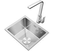 Mini évier de cuisine en acier inoxydable argenté avec robinet et accessoires (28 x 42 cm) pour balcon extérieur et utilisation dans les petits espaces