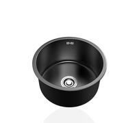 Mini Evier de Cuisine Noir,Petit éVier Cuisine 1 Bac Inox,Lavabo Cuisin Rond pour Caravane,Bar,FaçOns D'Installer Sur Le Plan et Sous Plan (Ø 36cm)