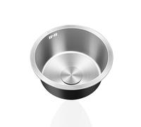 Mini évier de cuisine rond en acier inoxydable - Petit bol simple avec trop-plein et égouttoir Comprend un kit de vidage complet (Ø 25 cm) - Idéal pour les espaces compacts