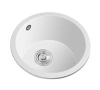Mini évier de cuisine rond en pierre de quartz blanc de 32 cm pour appartements, petit lavabo rond durable et élégant, parfait pour les espaces compacts