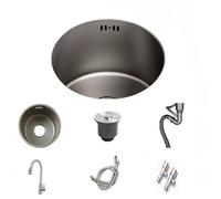 Mini évier de cuisine rond encastrable - 43 x 43 x 21,5 cm en acier inoxydable avec robinet extractible design silencieux pour cuisines, salles à manger et bars - et élégant
