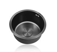 Mini évier de cuisine rond noir en acier inoxydable avec trop-plein Ø 40 cm Idéal pour camping-car, bar, restaurant Options de montage encastré et sur le dessus