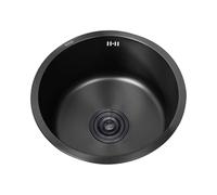 Mini Evier,Petit éVier Inox Noir,Evier Cuisine Rond,éVier de Cuisines 1 Bac,Lavabo Cuisine pour Caravane Camping Bar,FaçOns D'Installer Sur Le Plan et Sous Plan (Ø 36cm)
