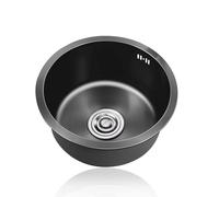 Mini-éviers de cuisine noirs, évier rond en acier inoxydable 304, petits éviers, évier de caravane à une cuve avec égouttoir et trop-plein pour bar/restaurant, à encastrer sous plan ou sur plan.