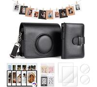 Mini EVO Camera Case and Accessories for Fujiifilm Instax Mini EVO Leather Case with Screen Protector and Lens Photo Album/Magnetic Frames/Hanging Frames/Stickers,Black Case and Accessories