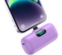Mini External Battery For Iphone 5000mah, Upgrade 15w Pd 3.0a Fast Charging, Compact And Lightweight Power Bank Lcd Screen Portable Charger Compatible With Iphone 14/14 Pro /13/12/11/X/8/7/6-Purple