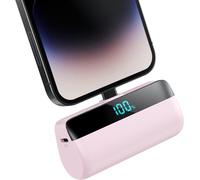 Mini External Battery For Iphone 5200mah, Power Bank Quick Charge 20w Pd External Charger Ultra-Compact With Led Display, Portable Charger Compatible With Iphone 14/14 Plus/13/12/11/Xs/8/7-Pink