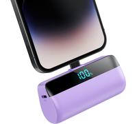 Mini External Battery For Iphone 5200mah, Power Bank Quick Charge 20w Pd External Charger Ultra-Compact With Led Display, Portable Charger Compatible With Iphone 14/14 Plus/13/12/11/Xs/8-Purple