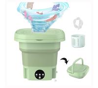 Mini Faltbare Waschmaschine, Reise Waschmaschinen 8L mit 360° Blu-Ray Schleuder Und Ablaufrohr Camping Waschmaschine für Unterwäsche Socken Babykleidung,Green
