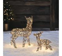 Lights4fun Mini Faon et Biche Lumineux de Noël Studley en Rotin à 160 LED Blanc Chaud avec Minuterie Décoration de Noël pour Intérieur et Extérieur