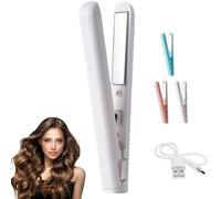 Mini Fer à Friser à Double Usage,Mini Lisseur Cheveux Court,Boucleur Cheveux,Mini Fer A Lisser Wavy.Portable de Voyage pour Tous Les Types de Cheveux Convient VariéTé De D'Alimentation Usb (Blanc)