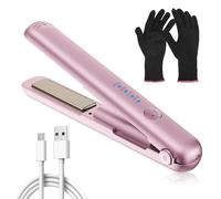 Mini fer à lisser sans fil, mini fer à lisser de voyage, pour cheveux courts, bouclés et longs, batterie 3200 mAh, chauffage rapide en 20 secondes, rose