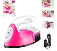 Mini fer à repasser plat pour cheveux, mini fer à repasser plat pour cheveux, accessoires de base de charge pour perles, patchs, vêtements (rose rouge)