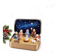 Mini Figurine dans Boîte Métallique, Set De Petites Figurines pour Noël | Décor De Scène En 3D Intégré : arrière-plan imprimé en 3D, idéal pour embellir votre table, réutilisable