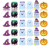 Mini figurines en résine |.Mini Ghost 30 pièces/ensemble 3 styles figurine fantôme lumineuse avec chapeau, potion et citrouille, décorations miniatures en résine pour Halloween, maison de poupée, M