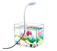 Mini Fish Tank - Clear Non-Slip Base with Clip Lights, Tank Ornament, Desktop Aquarium Tanks, Small Aquarium for Fish Home Bedroom Living Room Office Hotel Family Adults Kids Beginner