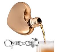 Mini flasque porte-clés en forme de cœur, 30 ml, couleur bronze poli avec porte-clés, petite bouteille de poche mignonne en forme de cœur pour vin, whisky, boissons, voyage, camping, utilisation en