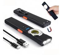 Mini Flat EDC Lampe de poche Rechargeable USB C,Mini Lampe de Poche Plate Avec Base MagnéTique et Clip, 6 Modes De Luminosité,Pour Camping, Urgence, Pour Entretien Camping RandonnéE Urgence (Noir)