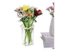 Mini Fleurs en Verre avec Vase - 5,5x2,6cm | en Verre | Bouquet de Fleurs en Verres Soufflé à la Main | Ensemble de Vases Soliflores | Décoration de Bureau Petit Cadeau Floral et Accent Maison