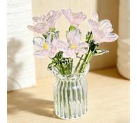 Mini fleurs en verre dans un vase, bouquet de fleurs en verre teinté fait à la main avec tiges, figurine florale miniature en cristal, centre de table, décoration d'intérieur, cadeau pour femme