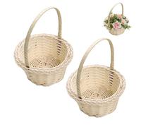 Mini Fleurs Fille Paniers, 2 Pièces Petit Imitation Osier Paniers, Tissé Mini Petit Fleurs P-anier Avec Poignée, Rangement Bonbons Mariage P-anier Confettis Accessoires Photo, Pour Mariage Fête