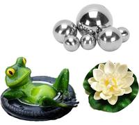 Mini Floating Frog Decorative Pond with 6 Silver Balls and 2 Lotus Flowers for Mini Patio Pond Solar Fountain for Garden (Frog on Tyres)