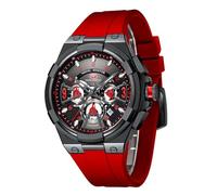 Mini Focus MF0402G Montre de sport décontractée pour homme (multifonction/étanche/lumineuse/calendrier) Bracelet en silicone, Rouge_Noir