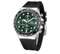 Mini Focus Montre bracelet unique creux décontracté pour homme (chronographe/étanche/lumineuse/calendrier/24 heures) Bracelet en silicone tendance, noir/vert