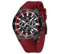Mini Focus Montre bracelet unique et décontracté pour homme (chronographe/étanche/lumineuse/calendrier/24 heures) Bracelet en silicone, Rouge