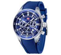Mini Focus Montre bracelet unique et décontracté pour homme (chronographe/étanche/lumineuse/calendrier/24 heures) Bracelet en silicone, bleu