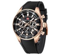 Mini Focus Montre bracelet unique et décontracté pour homme (chronographe/étanche/lumineuse/calendrier/24 heures) Bracelet en silicone, noir 2