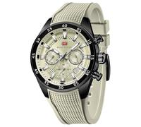 Mini Focus Montre bracelet unique et décontracté pour homme (chronographe/étanche/lumineuse/calendrier/24 heures) Bracelet en silicone, blanc cassé