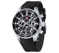 Mini Focus Montre bracelet unique et décontracté pour homme (chronographe/étanche/lumineuse/calendrier/24 heures) Bracelet en silicone, noir