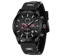 Mini Focus Montre de sport décontractée à quartz pour homme (chronographe/étanche/lumineux/calendrier) avec bracelet en silicone, All-Black, Décontracté, sport, affaires