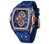 Mini Focus Montre pour homme avec grand cadran étanche à quartz analogique Bracelet en silicone, bleu, Moderne