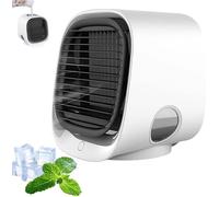 Mini Fontaine À Eau, Ventilateur Ozzi Cool, Refroidisseur par Évaporation À 3 Vitesses, Réservoir d'eau De 300 ML for Un Refroidissement Optimal, Lumières Colorées, Coque Silencieuse(White)