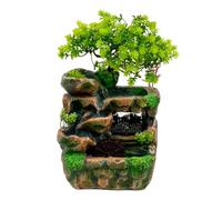 Mini fontaine d'intérieur, cascade, 18 x 15 x 30 cm, en résine, cascade, avec éclairage LED et plante verte, décoration d'intérieur pour salon et bureau