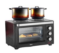 Mini four avec plaques de cuisson de 28 litres - Rotatif électrique - Plaques de cuisson intégrées - Four à pizza - Mini four - Four 3 en 1 - Plaque ramasse-miettes - Chaleur supérieure/inférieure