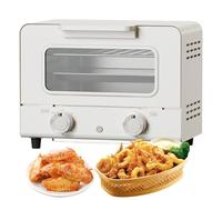 Mini four grille-pain, friteuse à air 750 W avec capacité de 10 L, contrôle à double bouton, 0-230 ℃, minuterie de 60 minutes, tube chauffant en forme de S, verre trempé, four électrique double couche