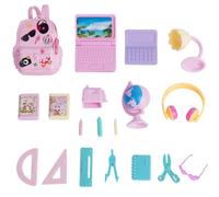 Mini Fournitures Scolaires pour Maison de poupée, 18 pièces, Comprenant Un Petit Sac à Dos, Un Mini Ordinateur Portable, Une Lampe de Bureau, la Papeterie, Globe, des Lunettes, des écouteurs, u