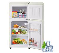 Mini frigo vintage double porte 60L, réfrigérateur rétro blanc crème avec congélateur 22L, 88,8 cm, éclairage LED, silencieux 45dB