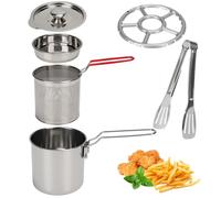 Mini Friteuse Acier Inoxydable 304 avec Mailles Filtre Fines, 1.2L Récipient à Graisse Friteuse, Marmite Huile Multifonctionnelle Poignée Anti-Scalding, Panier et Pot Pour Tempura, Frites, Poisson