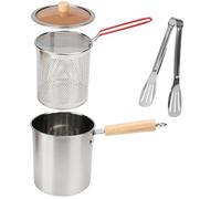 Mini Friteuse avec Panier Passoire,Pots de Filtre à Huile en Acier Inoxydable Avec Couvercle Et Clip Anti-PoussièRe, RéCipient Graissee PoignéE Pour Graisse Cuisson Frire pour Frites,Poisson (3L)