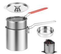 Mini Friteuse en 304 Acier Inoxydable avec Couvercle et Passoire, Friteuse 1 Personne avec Panier et Poignée Amovible, Petite Friteuse à Economie Japonais pour Frites, Poisson, Aile de Poulet(1)